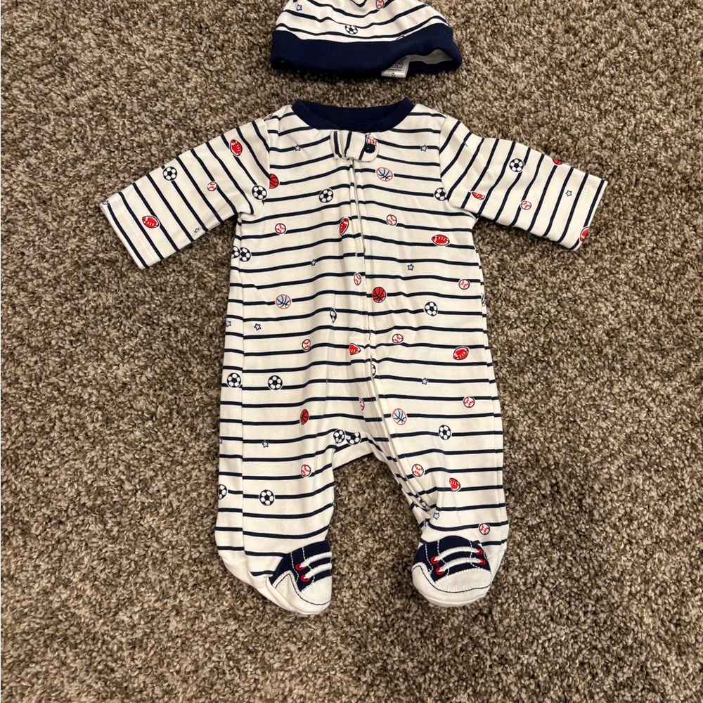 Little Me Blue and White Footies One Piece